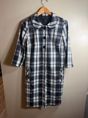 I.N. Studio Plaid Coat Dress Black White Size 10 Mod Preppy Pockets